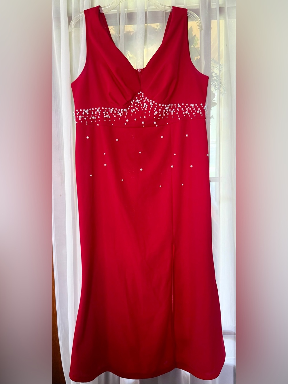 SHEIN Curve Faux Pearl Embossed Long Red Dress Size 1XL